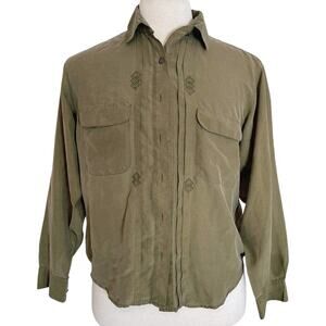Silk Sun western style lightweight button down shirt embroidered pockets mens M